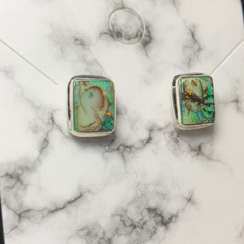 Solid Sterling Natural Opal Stud Earrings - image 3